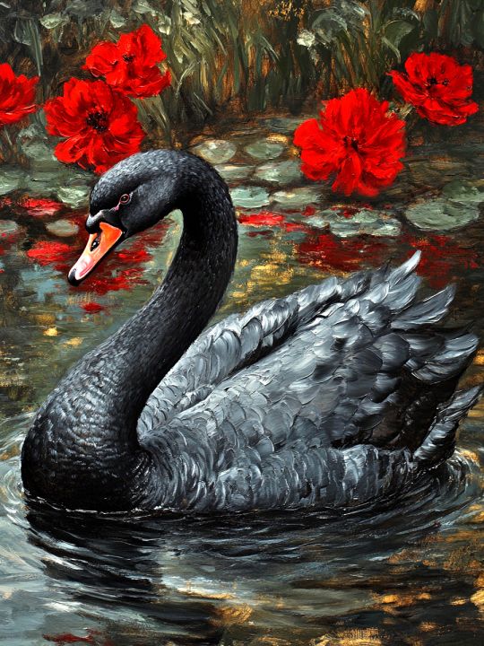 Алмазная мозаика без подрамника «Черный лебедь» 130x100 см