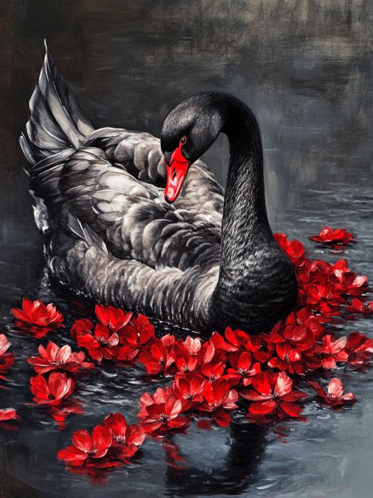 Алмазная мозаика без подрамника «Черный лебедь» 50x40 см, 39 цветов