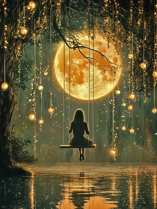 Алмазная мозаика без подрамника «Лунные качели» 130x100 см