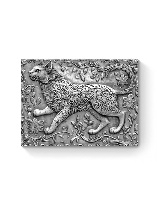 Алмазная мозаика на подрамнике «Чеканка Кошка» 90x70 см, 15 цветов