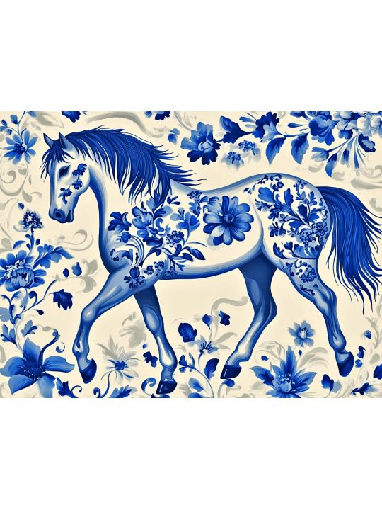 Алмазная мозаика без подрамника «Гжель лошадка» 50x40 см