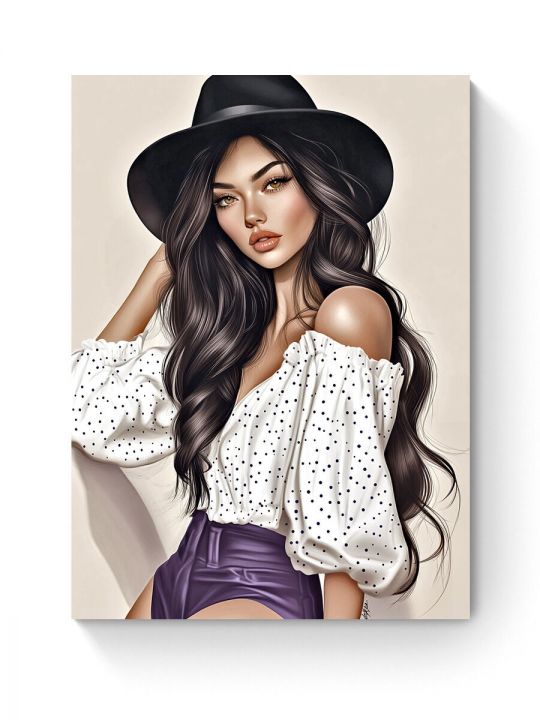 Алмазная мозаика на подрамнике «Девушка в шляпе» 50x40 см, 50 цветов