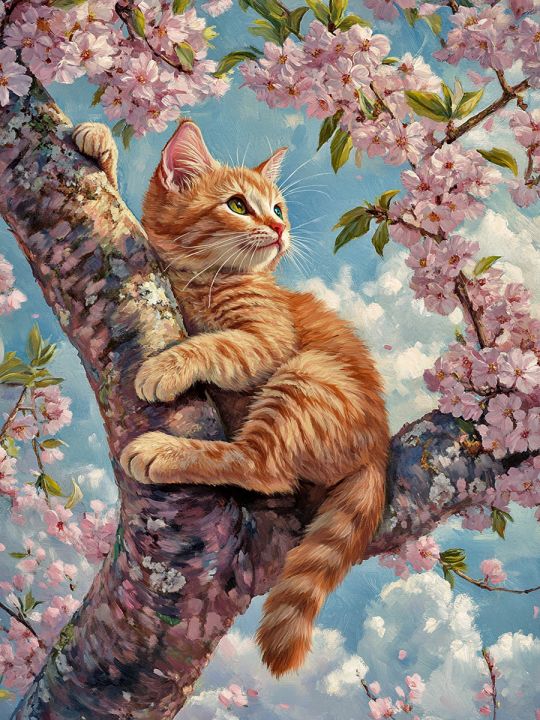 Алмазная мозаика без подрамника «Рыжик на дереве» 50x40 см, 50 цветов