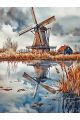Алмазная мозаика без подрамника «Мельница у воды» 50x40 см