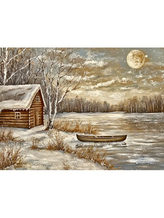 Алмазная мозаика без подрамника «Домик у реки» 130x100 см