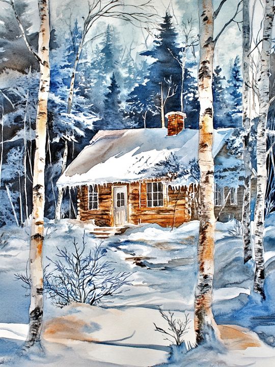 Алмазная мозаика без подрамника «Зимняя сторожка» 130x100 см