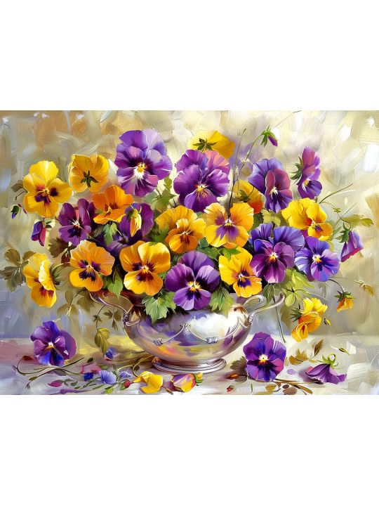 Алмазная мозаика без подрамника «Анютины глазки» 50x40 см, 50 цветов