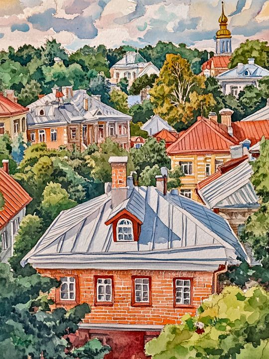 Алмазная мозаика без подрамника «Городок» 50x40 см