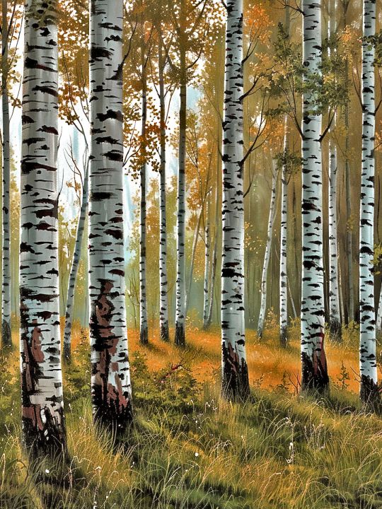 Алмазная мозаика без подрамника «Березовая роща» 130x100 см