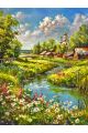 Алмазная мозаика без подрамника «Русская деревня» 50x40 см, 50 цветов