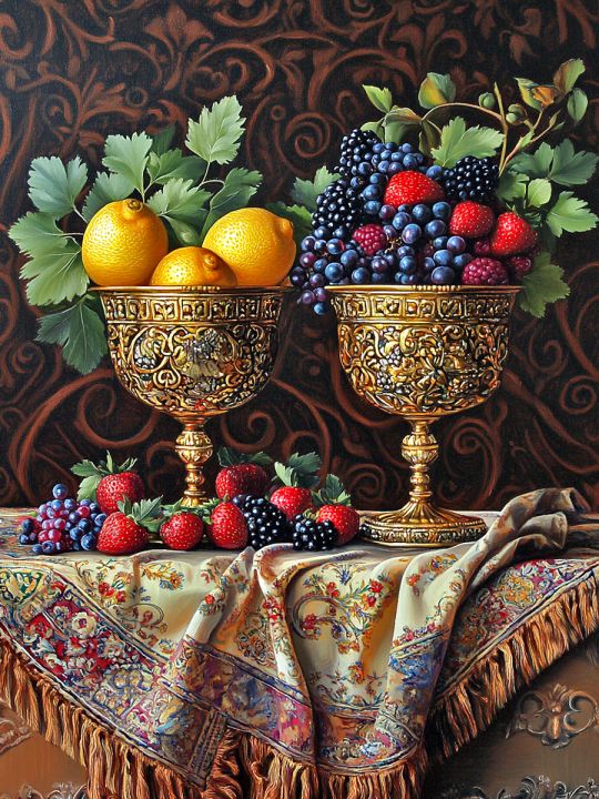 Алмазная мозаика без подрамника «Фрукты в кубках» 50x40 см