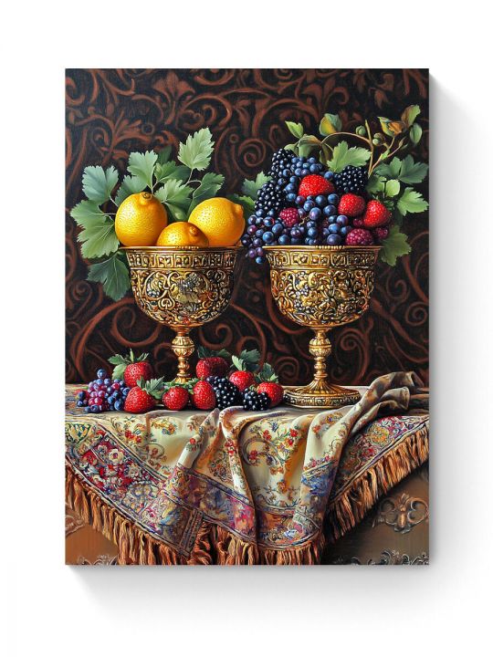 Алмазная мозаика на подрамнике «Фрукты в кубках» 50x40 см, 50 цветов
