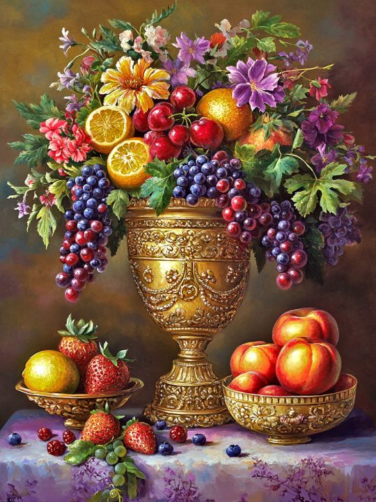 Алмазная мозаика без подрамника «Фруктовый пир» 50x40 см, 50 цветов