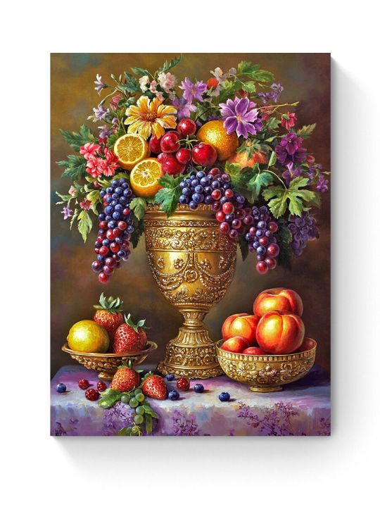 Алмазная мозаика на подрамнике «Фруктовый пир» 50x40 см, 50 цветов