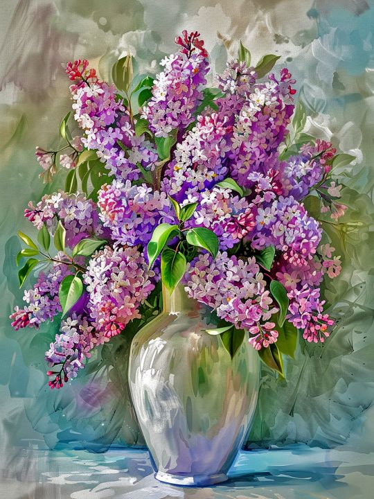 Алмазная мозаика без подрамника «Аромат сирени» 50x40 см, 50 цветов