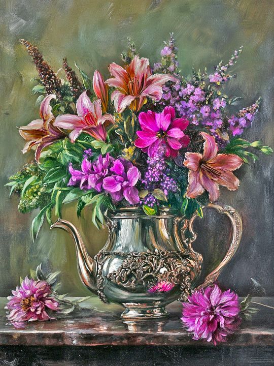 Алмазная мозаика без подрамника «Кувшин цветов» 50x40 см