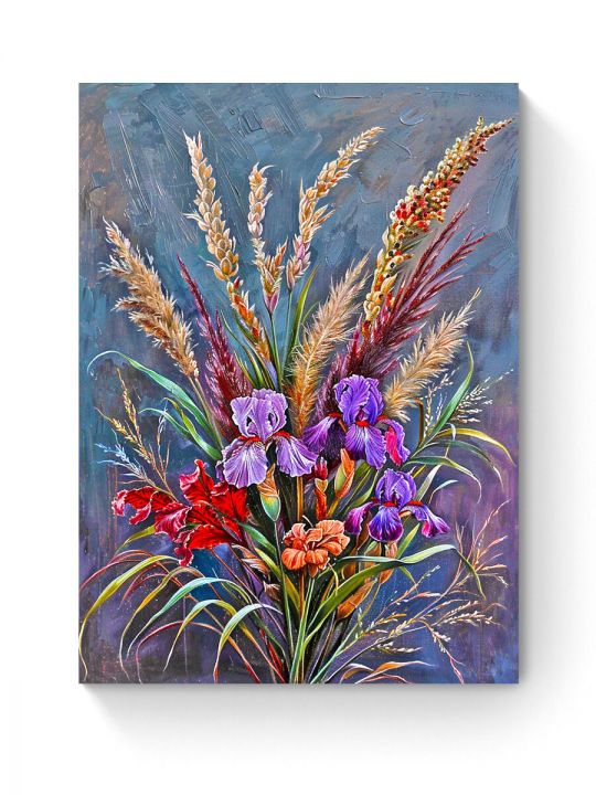 Алмазная мозаика на подрамнике «Букет с ирисами» 50x40 см