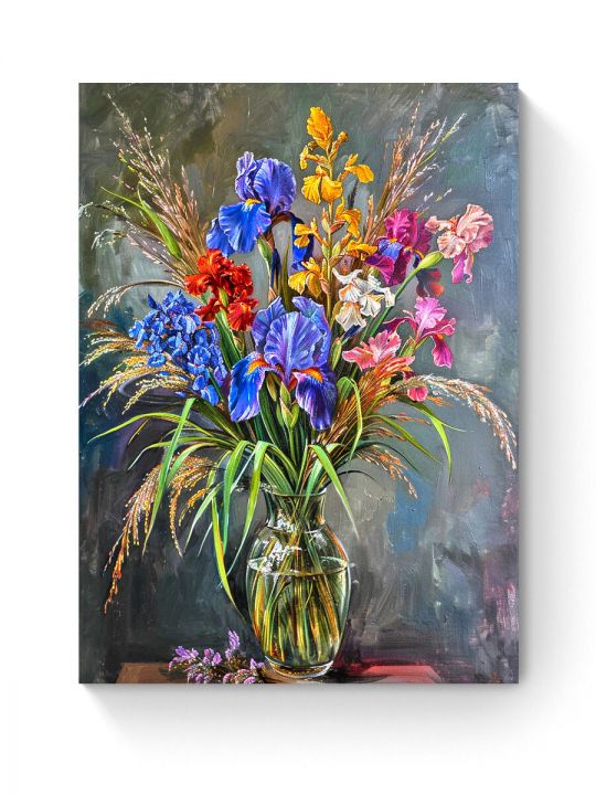 Алмазная мозаика на подрамнике «Букет с ирисами» 40x30 см, 50 цветов