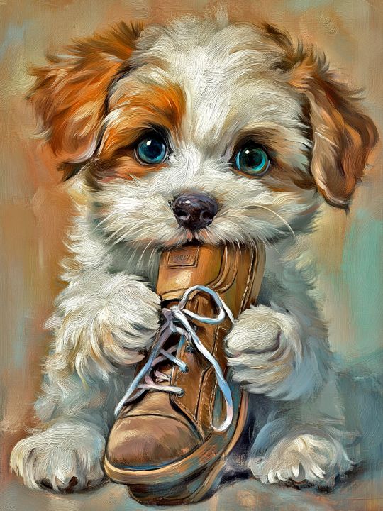 Алмазная мозаика без подрамника «Милый щенок» 25x20 см