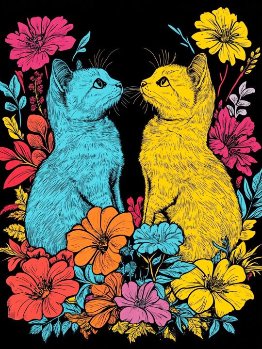 Алмазная мозаика без подрамника «Коты» 50x40 см