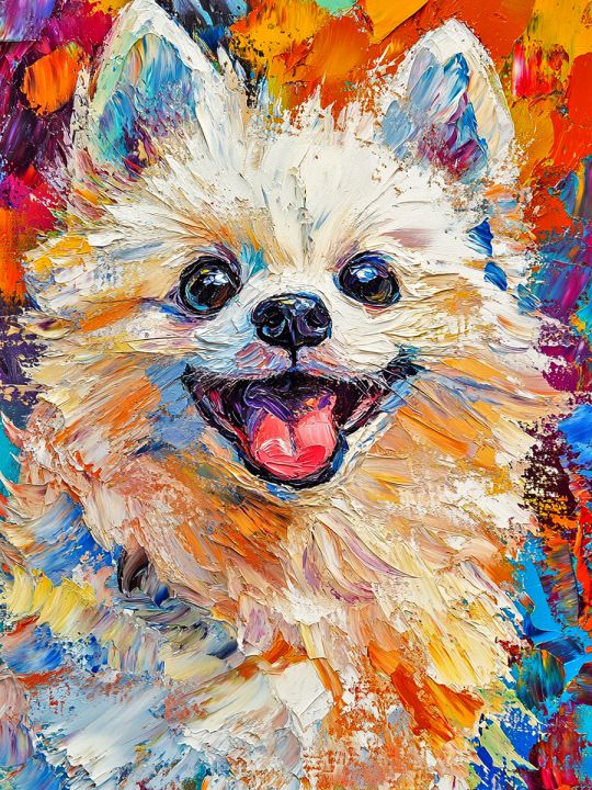 Алмазная мозаика без подрамника «Красочный шпиц» 50x40 см