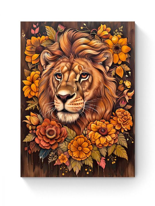 Алмазная мозаика на подрамнике «Цветочный лев» 50x40 см
