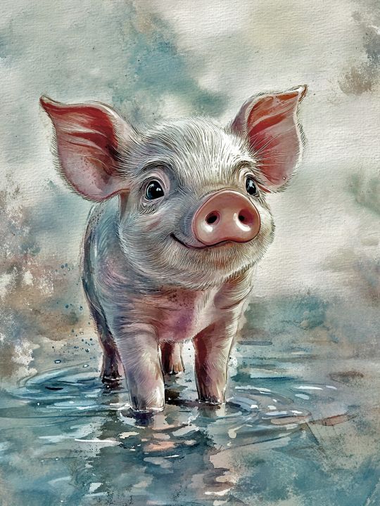 Алмазная мозаика без подрамника «Хрюшка» 50x40 см, 50 цветов