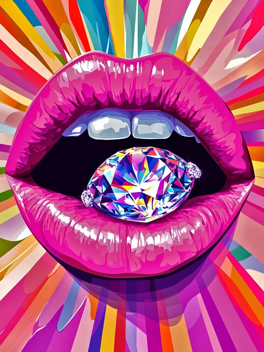 Алмазная мозаика без подрамника «Губы с алмазом» 25x20 см