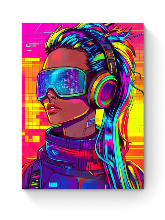 Алмазная мозаика на подрамнике «Леди киберпанк» 50x40 см, 50 цветов