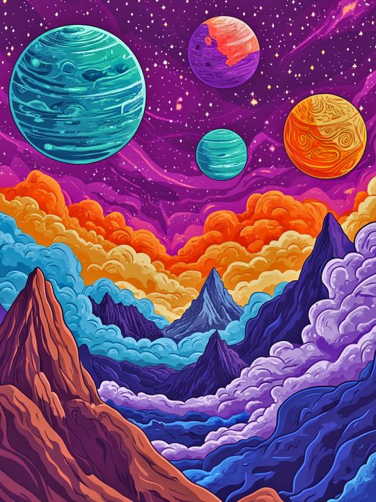 Алмазная мозаика без подрамника «Космический вид» 50x40 см, 50 цветов