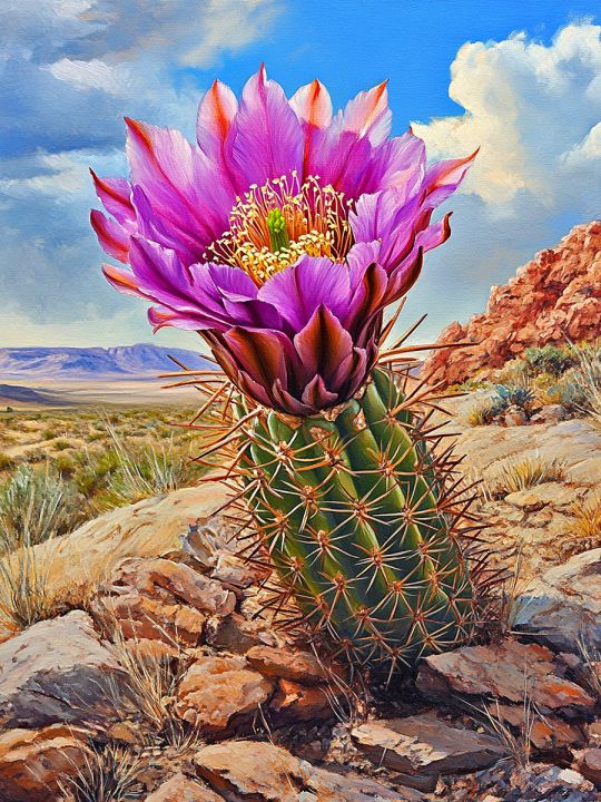 Алмазная мозаика без подрамника «Цветок кактуса» 50x40 см
