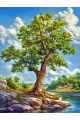 Алмазная мозаика без подрамника «Одинокий дуб» 50x40 см, 50 цветов