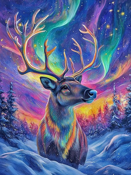 Алмазная мозаика без подрамника «Северный олень» 50x40 см