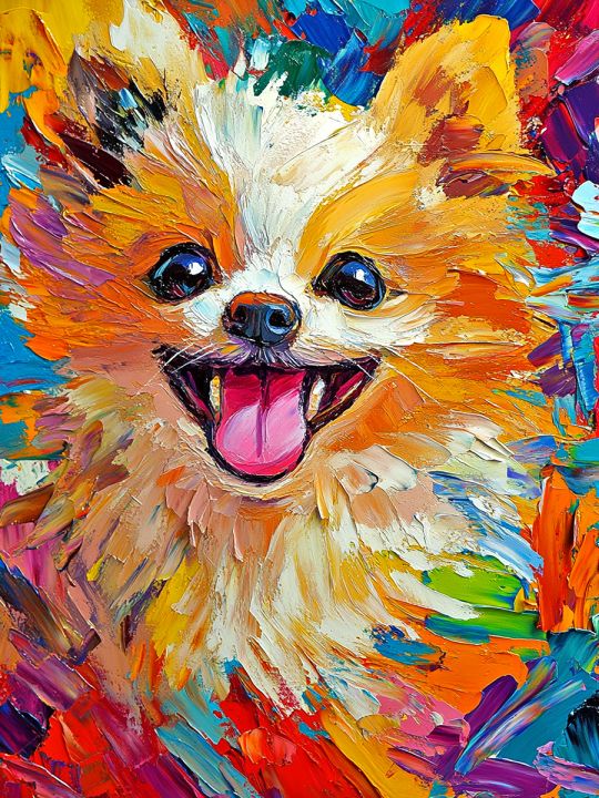 Алмазная мозаика без подрамника «Красочный шпиц» 50x40 см