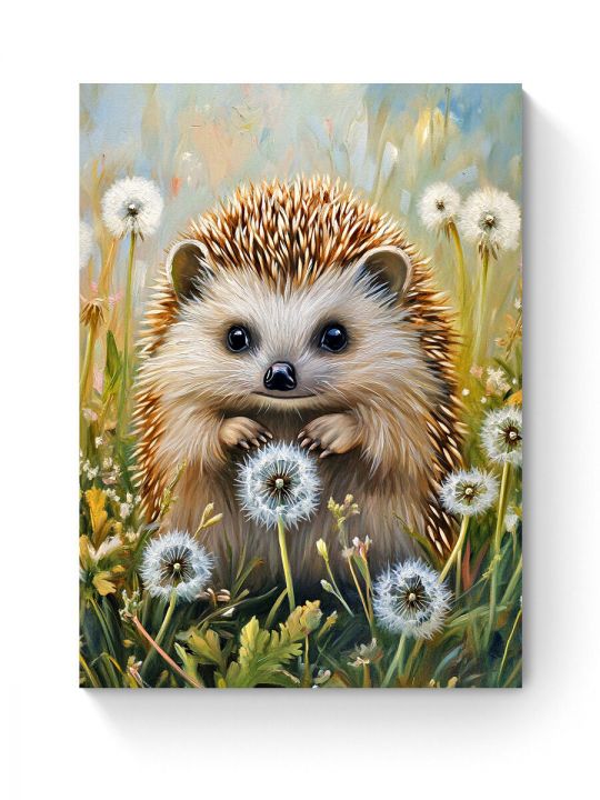 Алмазная мозаика на подрамнике «Ежик в траве» 40x30 см, 50 цветов