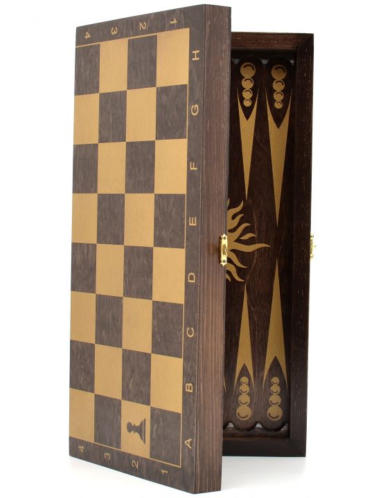 Доска 3в1 нарды + шахматы «Гроссмейстерская» венге-золото