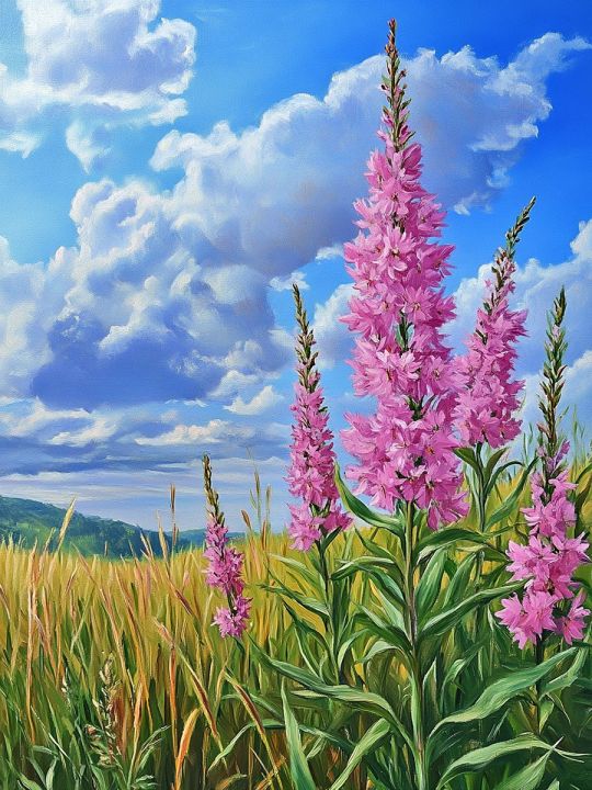 Алмазная мозаика без подрамника «Кипрей иван чай» 50x40 см