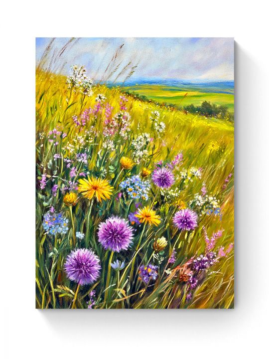 Алмазная мозаика на подрамнике «Полевые цветы» 40x30 см, 50 цветов