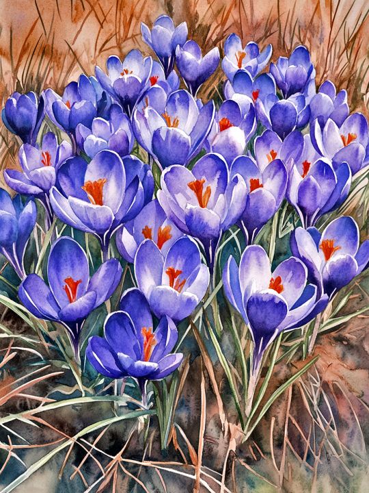 Алмазная мозаика без подрамника «Цветы крокусы» 50x40 см