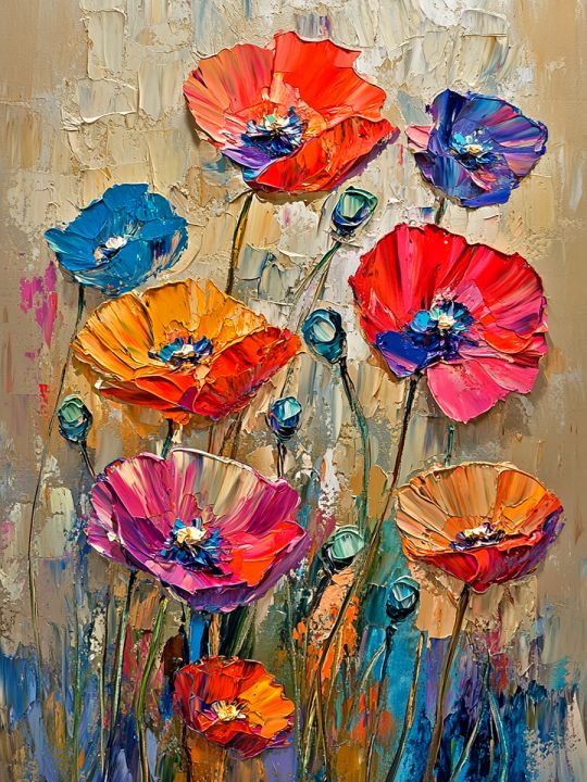Алмазная мозаика без подрамника «Маки мастихином» 50x40 см