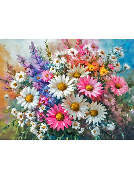 Алмазная мозаика без подрамника «Букет ромашек» 50x40 см, 50 цветов