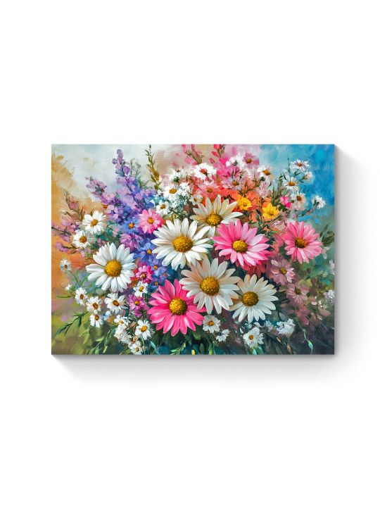 Алмазная мозаика на подрамнике «Букет ромашек» 70x50 см, 50 цветов