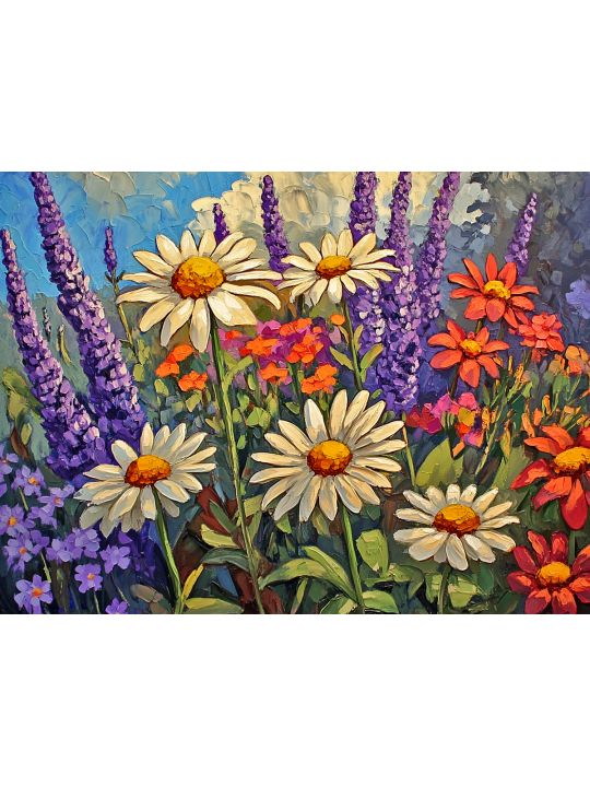 Алмазная мозаика без подрамника «Луговые цветы» 50x40 см