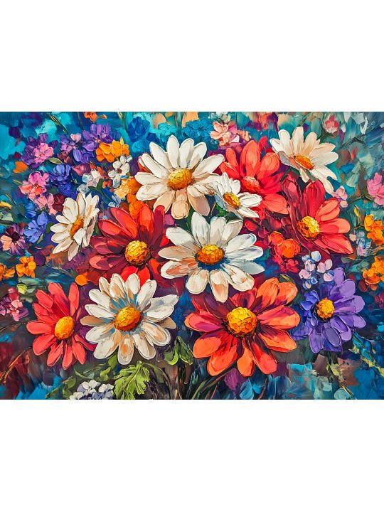 Алмазная мозаика без подрамника «Радужные цветы» 50x40 см