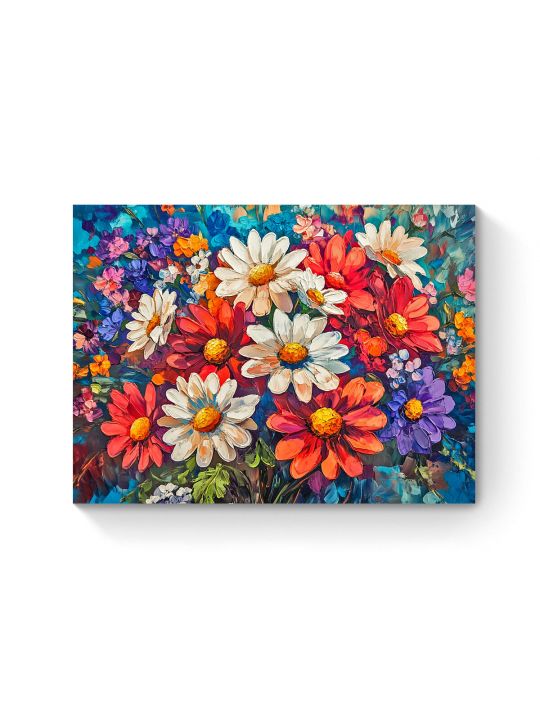 Алмазная мозаика на подрамнике «Радужные цветы» 50x40 см