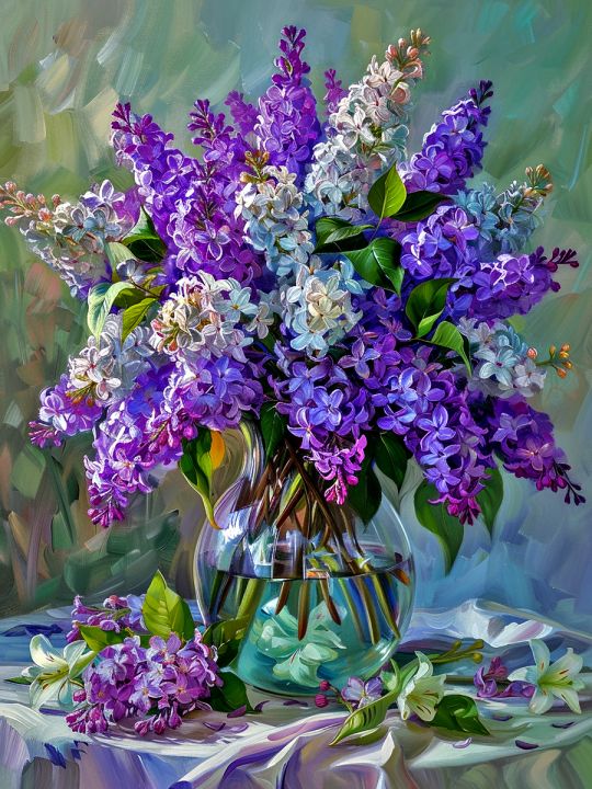 Алмазная мозаика без подрамника «Букет сирени» 50x40 см, 50 цветов