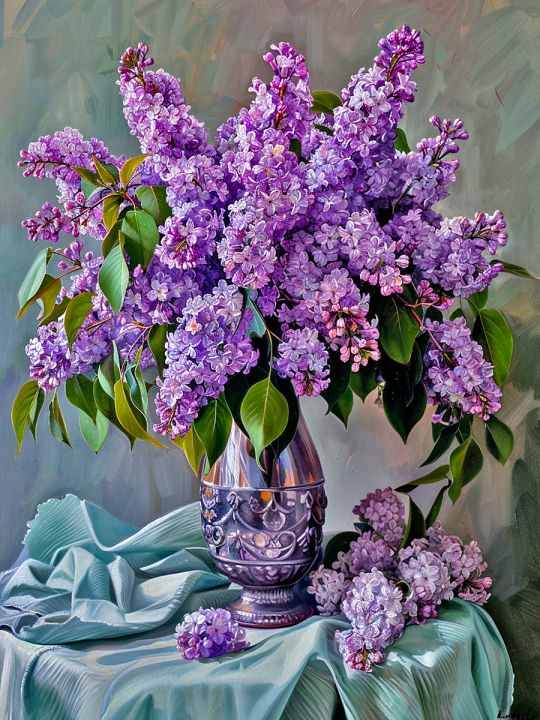 Алмазная мозаика без подрамника «Букет сирени» 50x40 см, 50 цветов
