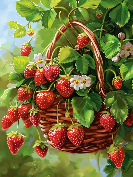 Алмазная мозаика без подрамника «Кашпо клубники» 25x20 см