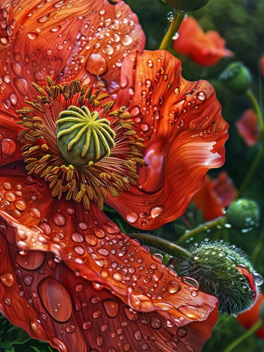 Алмазная мозаика без подрамника «Красный мак» 50x40 см, 50 цветов