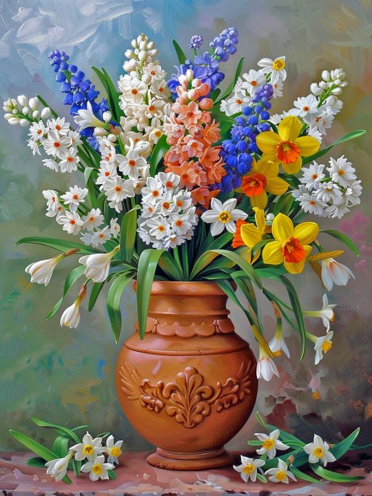 Алмазная мозаика без подрамника «Букет с мускари» 50x40 см
